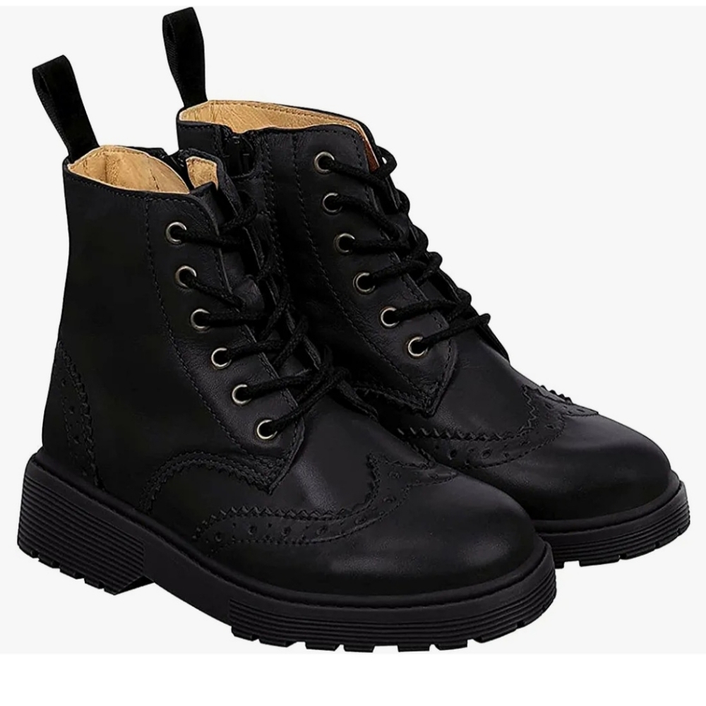 Zby Kid's Combat Ankle Boots Lace up Lug Sole